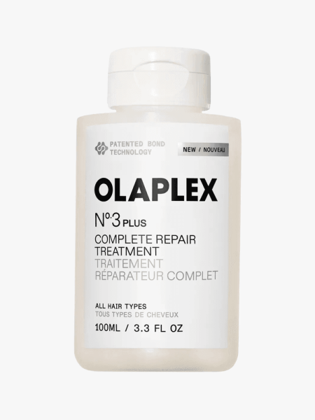 Olaplex No. 3 Plus Complete Repair Treatment in branded component on a light gray background