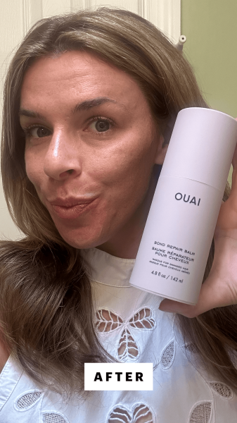 Campbell after applying the Ouai Bond Repair Balm