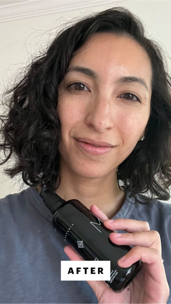 Allure contributing commerce editor Deanna Pai after applying the Reverie Milk AntiFrizz Leavein Treatment